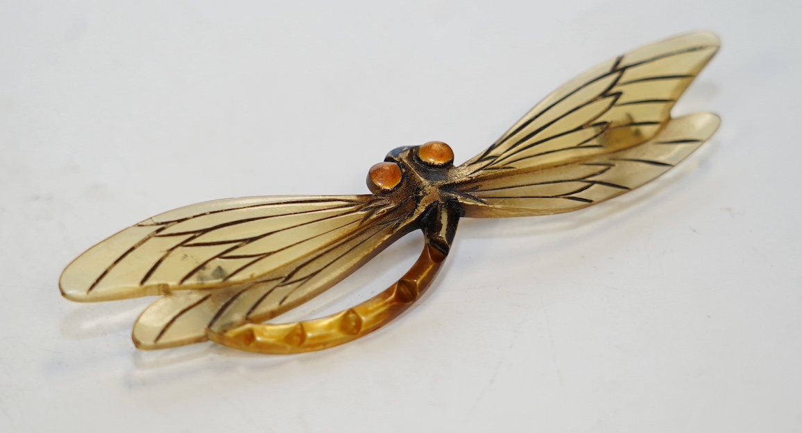 A French Flaman horn butterfly brooch, 89mm. Condition - fair